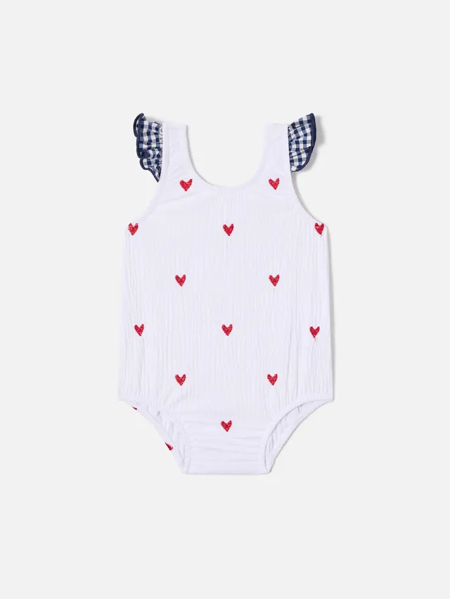 mc2-saint-barth-pinkie-costume-intero-neonata-seersucker-cuori-bianco-e-rosso image 1