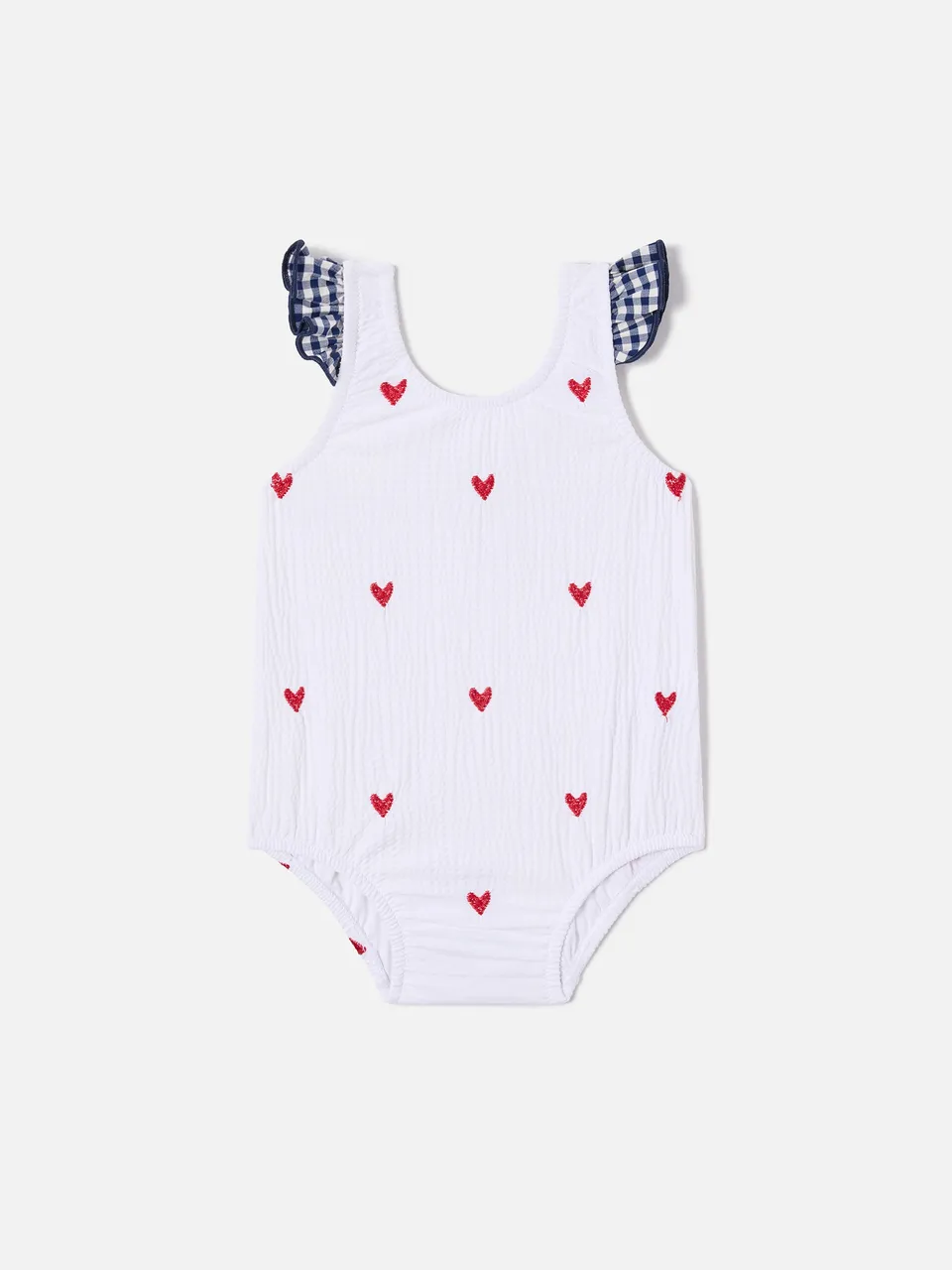 mc2-saint-barth-pinkie-costume-intero-neonata-seersucker-cuori-bianco-e-rosso image 1