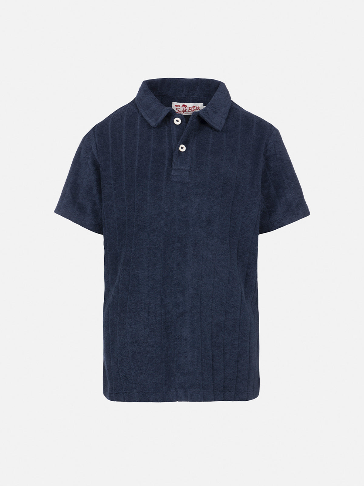 mc2-saint-barth-jeremy-jr-polo-bambino-in-spugna-blu-navy-con-righe-in-rilievo image 1