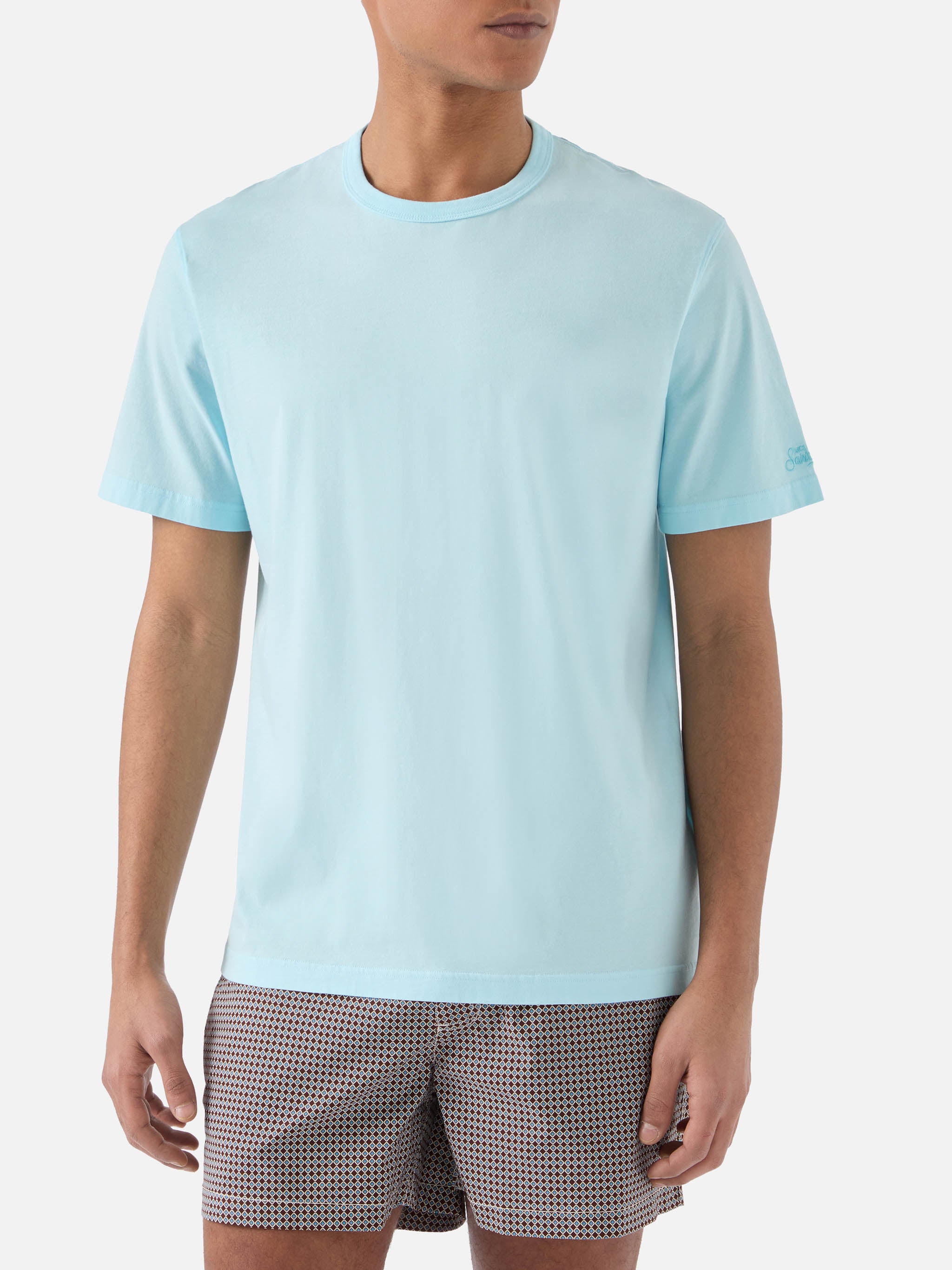mc2-saint-barth-dover-t-shirt-uomo-verde-acqua-in-cotone-con-ricamo-logo image 2