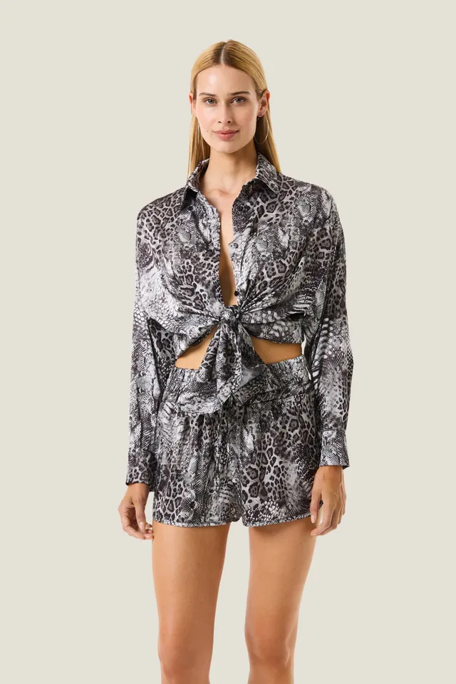 4giveness-camicia-con-nodo-animalier-resort-cover-up-donna image 1