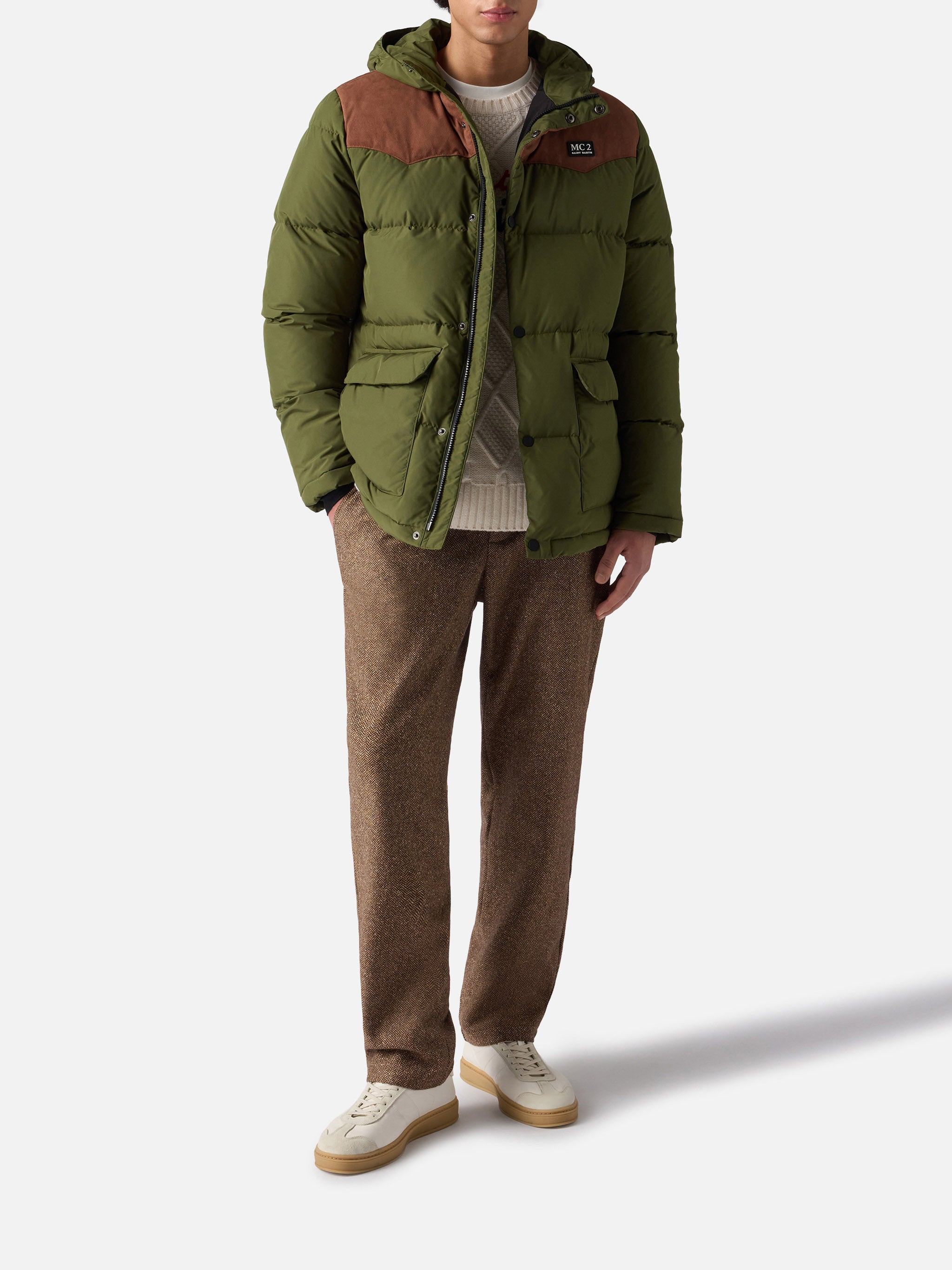 mc2-saint-barth-piumino-uomo-baxter-verde-militare-con-cappuccio image 2