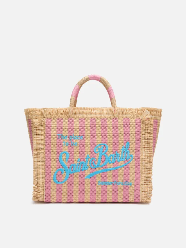 mc2-saint-barth-colette-borsa-effetto-paglia-beige-con-righe-rosa image 1