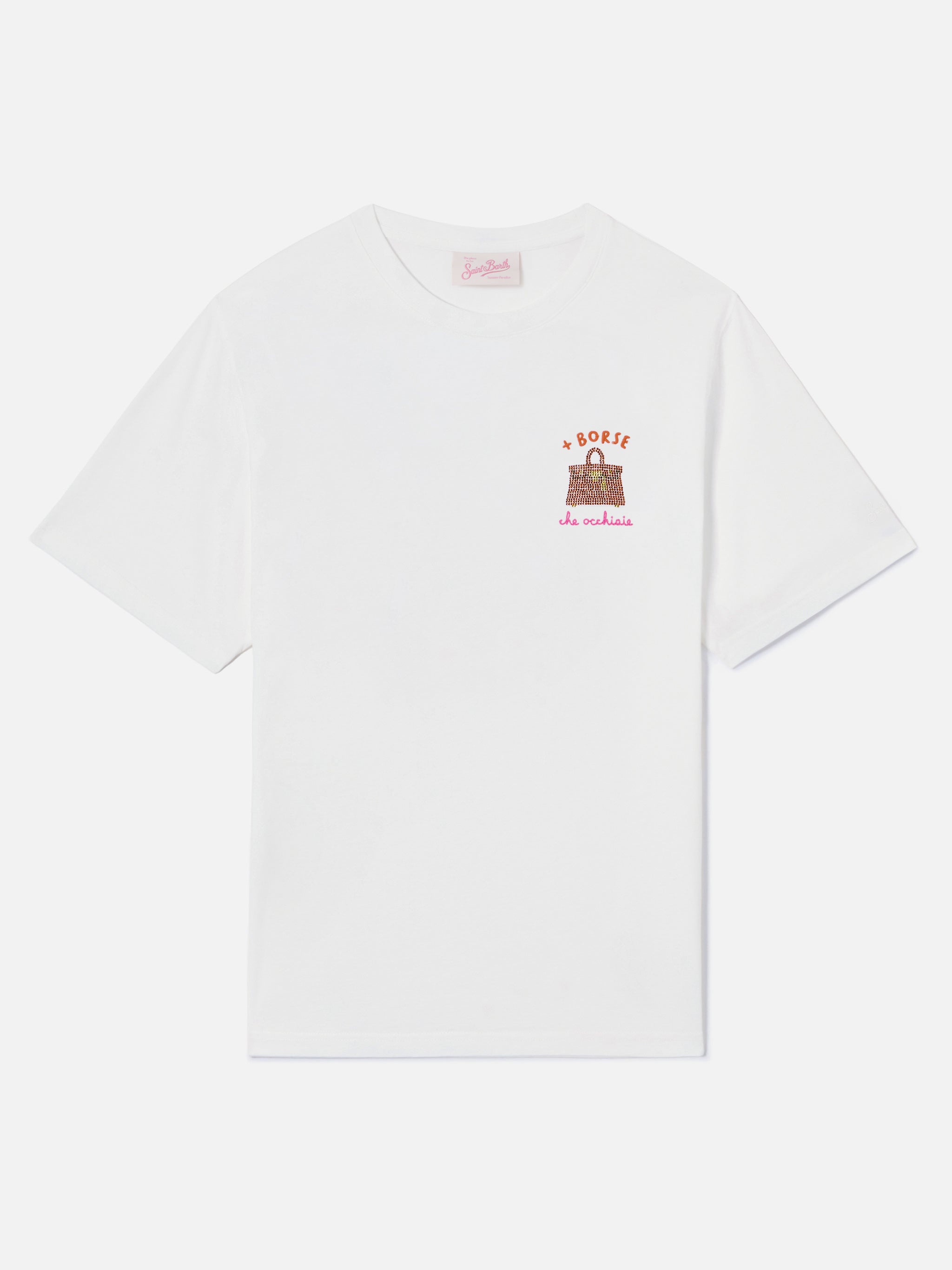 mc2-saint-barth-emilie-t-shirt-donna-bianca-cotone-ricamo-borse-che-occhiaie-str image 4