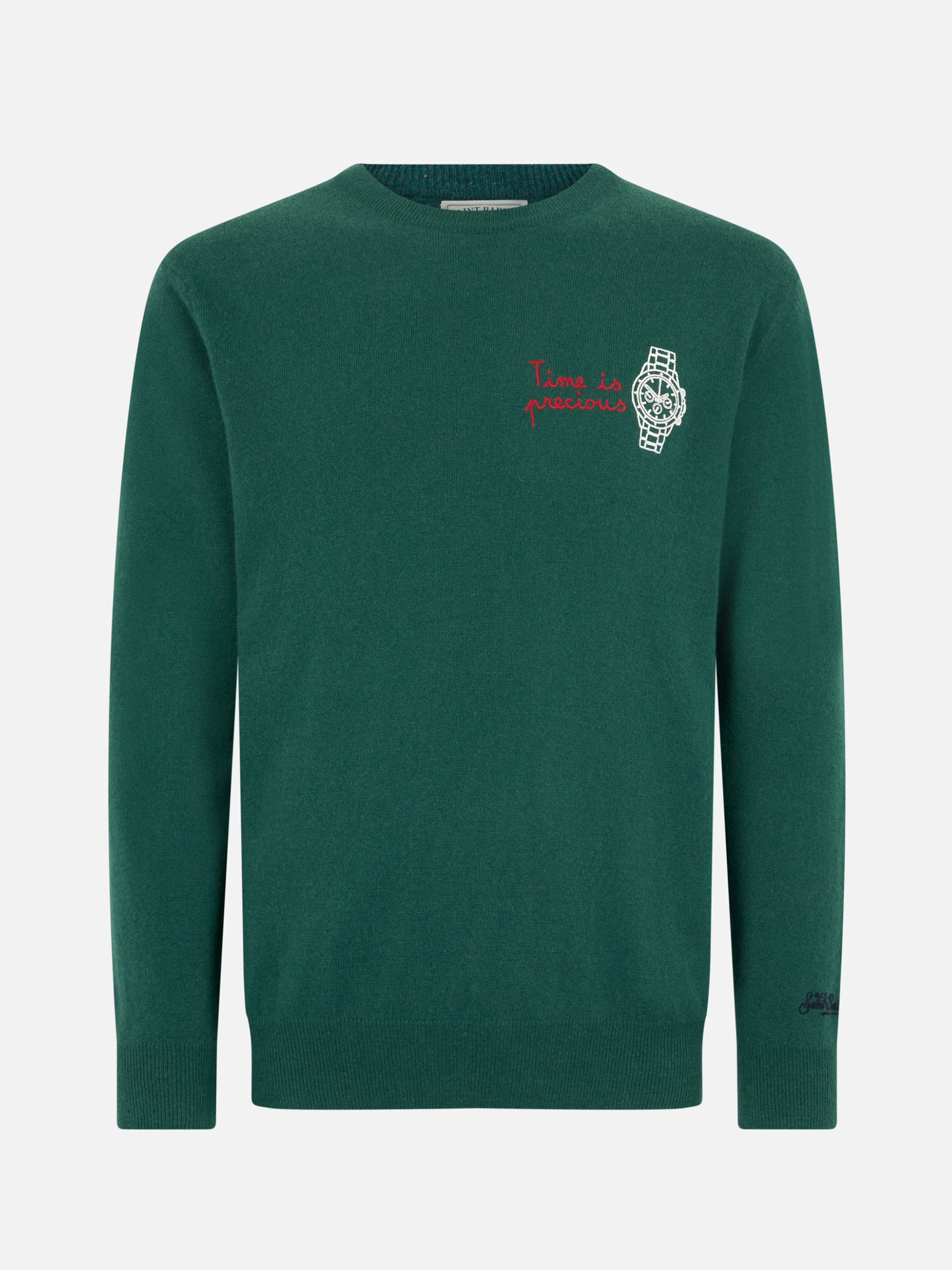 mc2-saint-barth-maglione-girocollo-heron-con-ricamo-time-is-precious-verde image 6