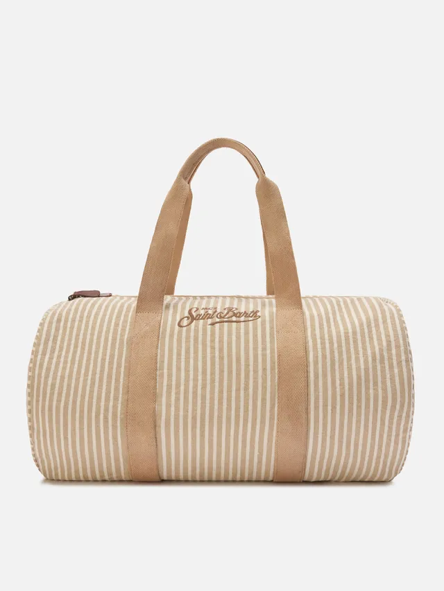 mc2-saint-barth-round-jetleg-borsone-viaggio-lino-rigato-beige-bianco image 1