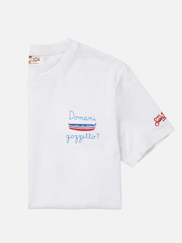 t-shirt-mc2-saint-barth-portofino-ricamo-domani-gozzetto-in-cotone-bianco image 1