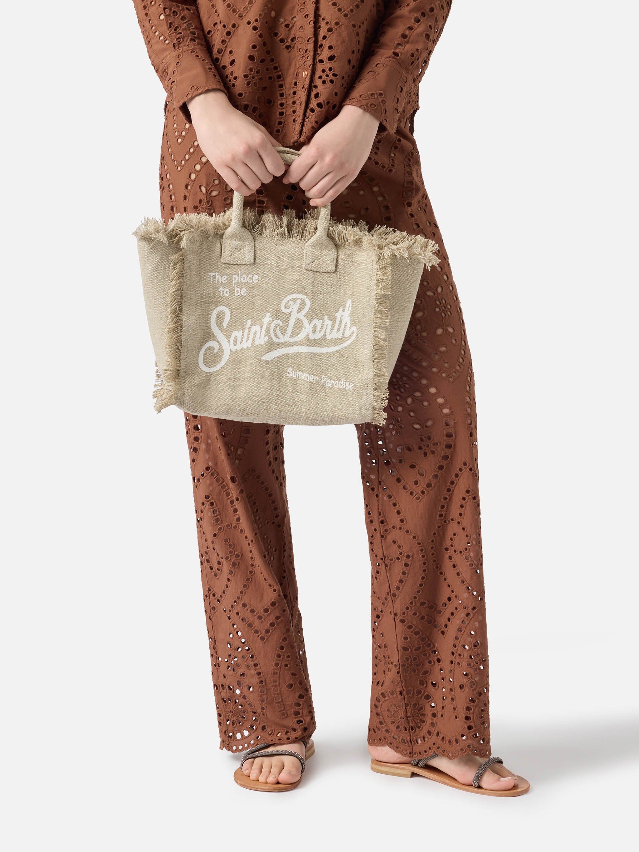 mc2-saint-barth-borsa-colette-in-lino-beige-tinta-unita-con-frange image 2