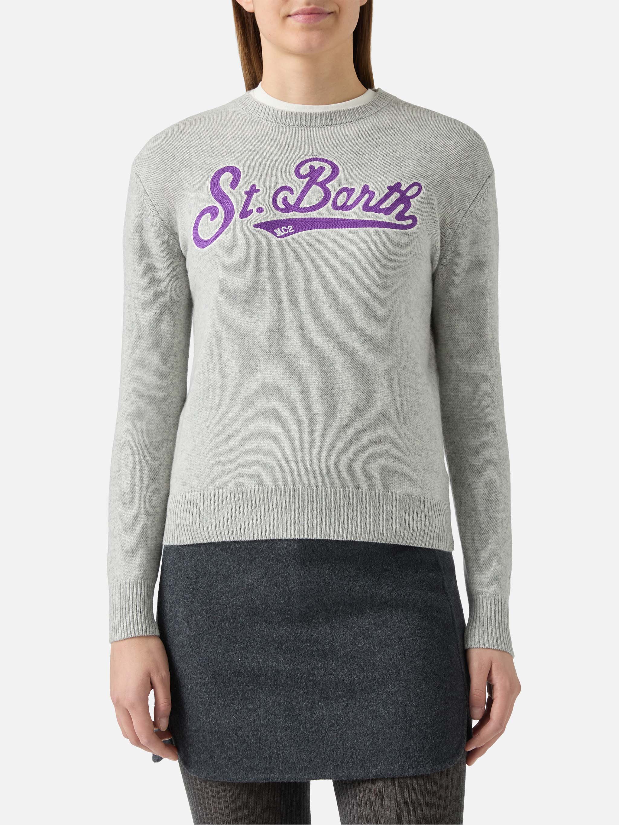 mc2-saint-barth-new-queen-girocollo-donna-grigio-in-misto-cashmere-con-patch image 1