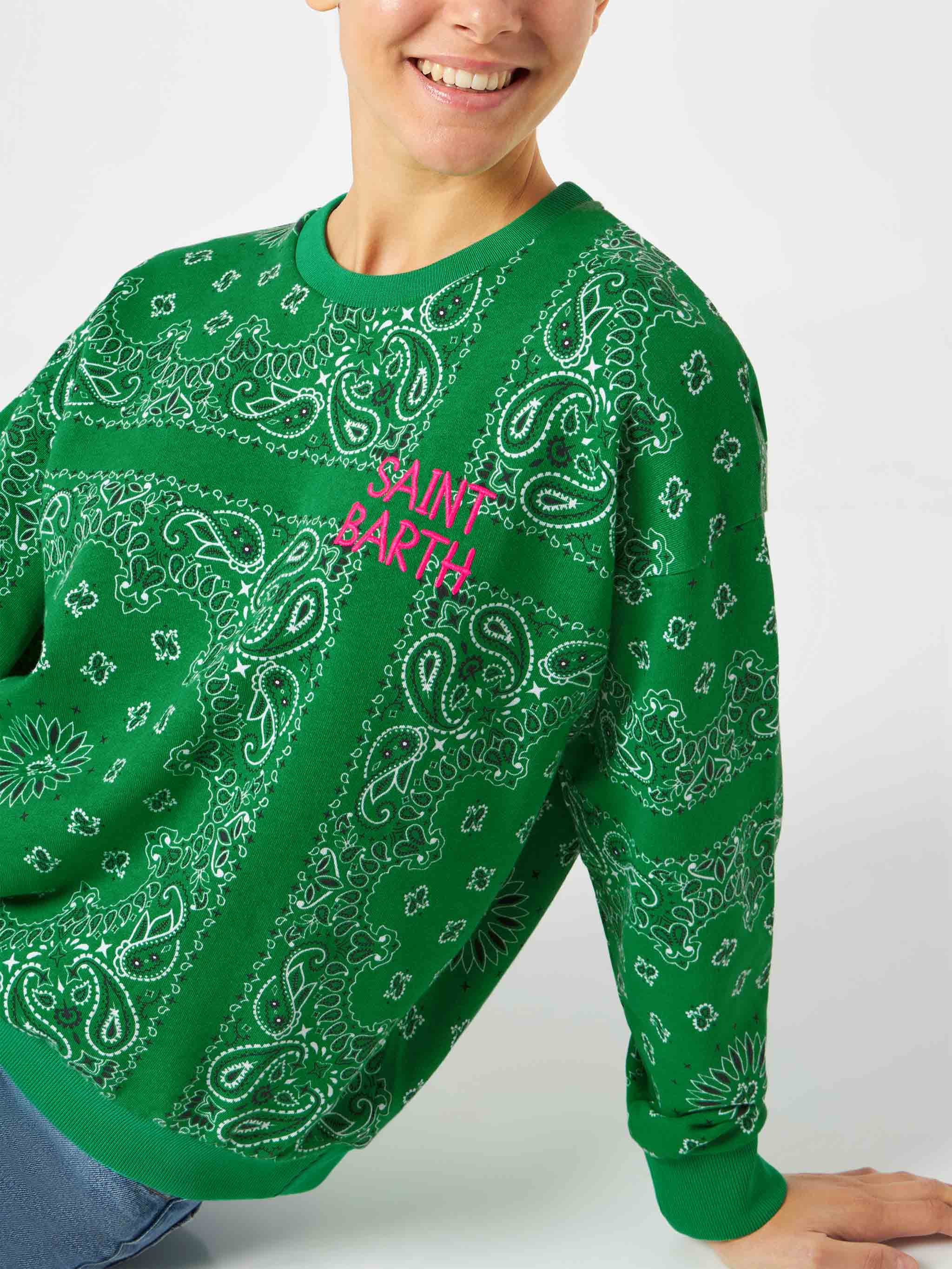 mc2-saint-barth-stardust-felpa-donna-in-cotone-verde-fantasia-bandana image 2