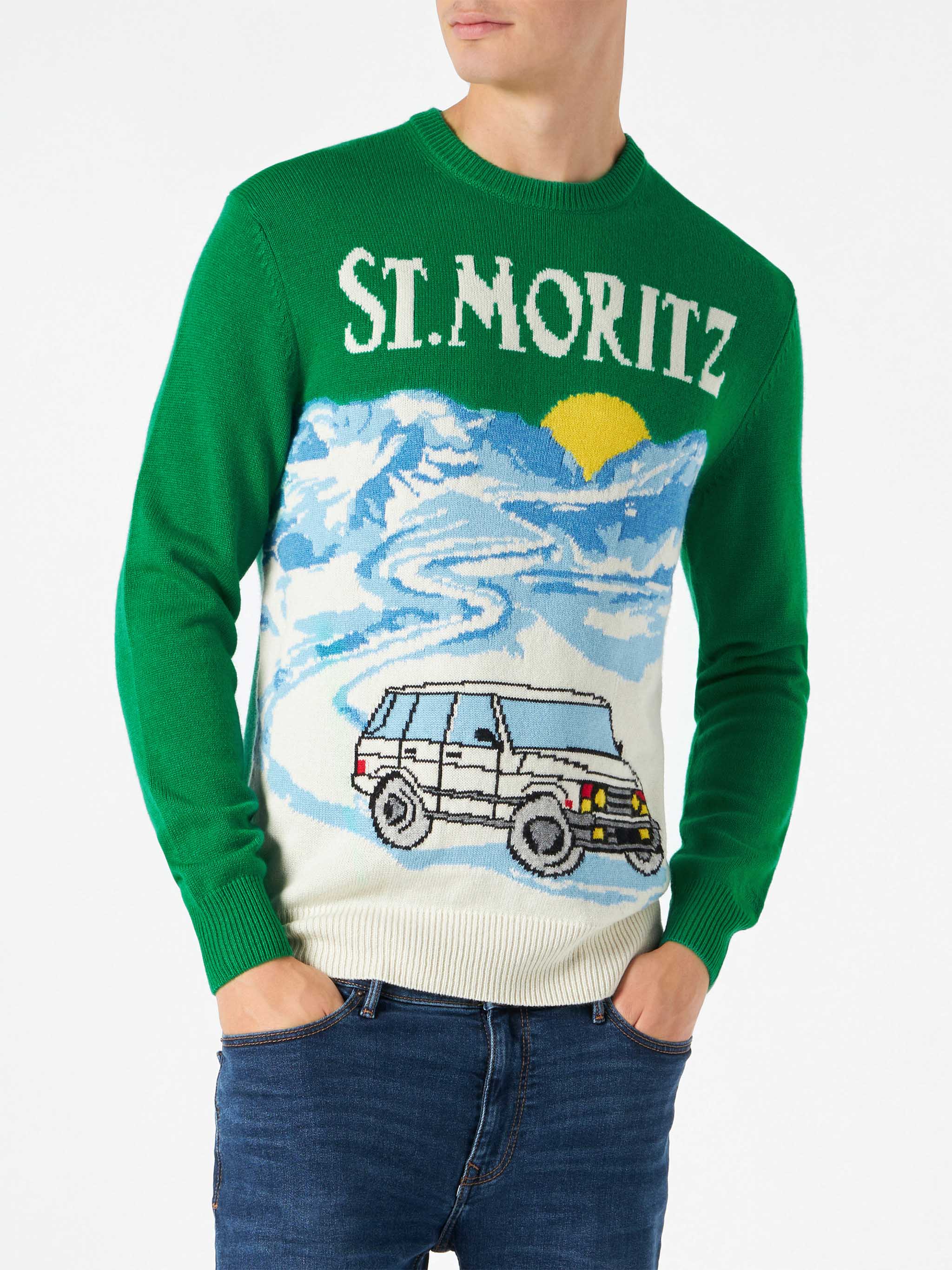 mc2-saint-barth-maglione-heron-uomo-girocollo-st-moritz-jacquard-verde image 1