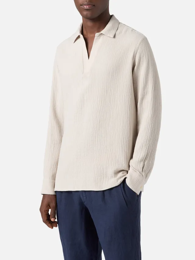 mc2-saint-barth-polo-ventotene-uomo-in-cotone-waffle-beige-maniche-lunghe image 1