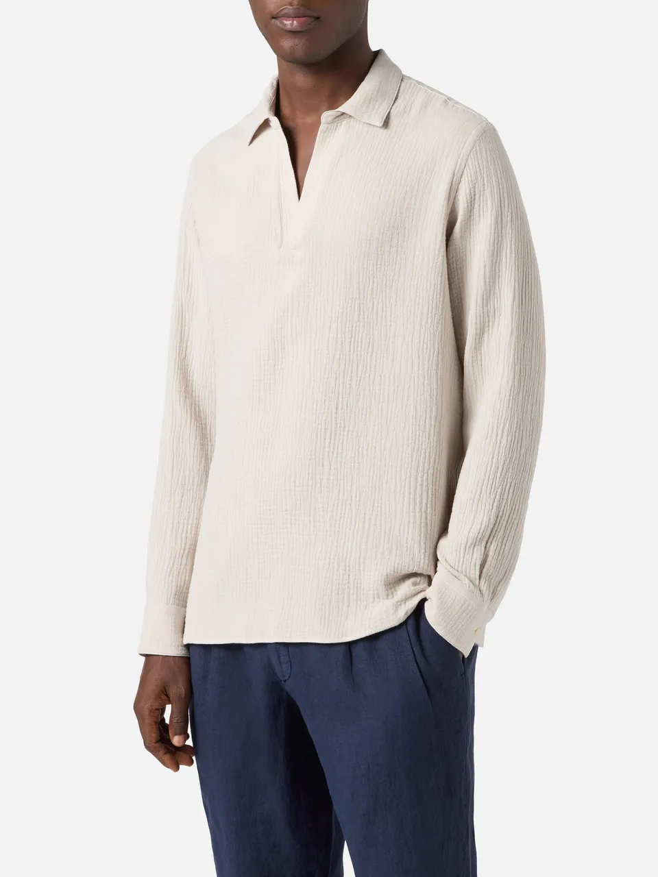 mc2-saint-barth-polo-ventotene-uomo-in-cotone-waffle-beige-maniche-lunghe image 1
