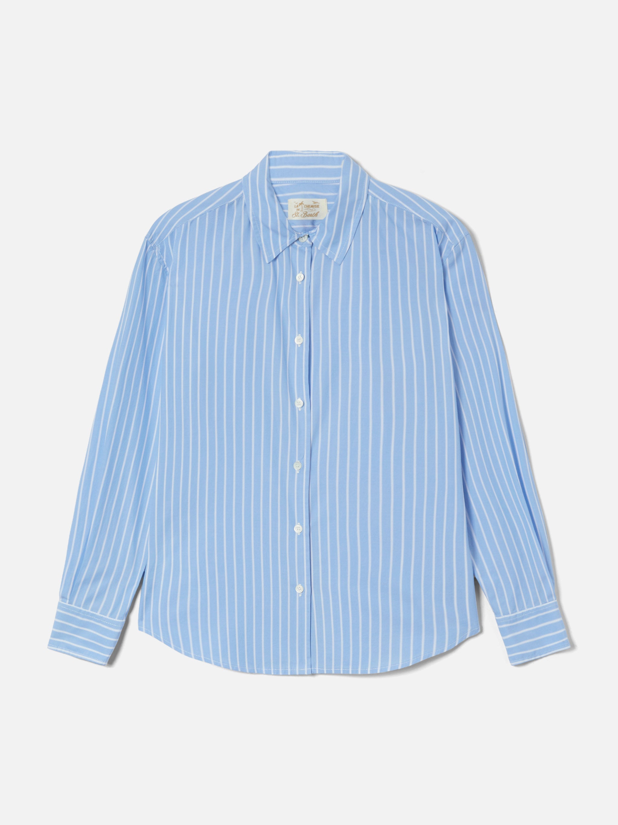 mc2-saint-barth-meredith-camicia-da-donna-in-cotone-popeline-a-righe-azzurre-con image 5