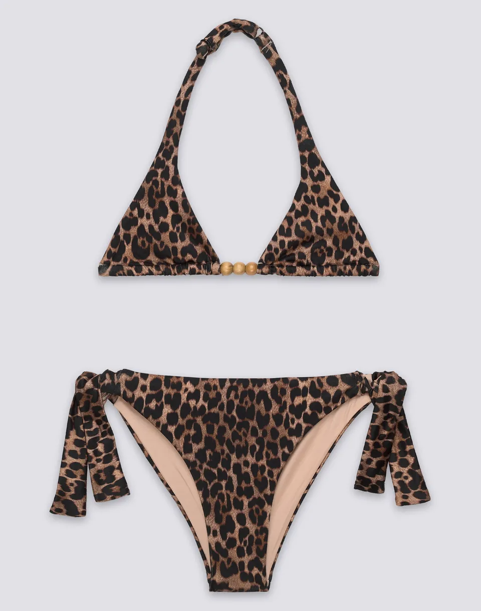 sundek-mini-bikini-stampa-leopardata-bambina-top-triangolo-slip-con-laccetti image 1