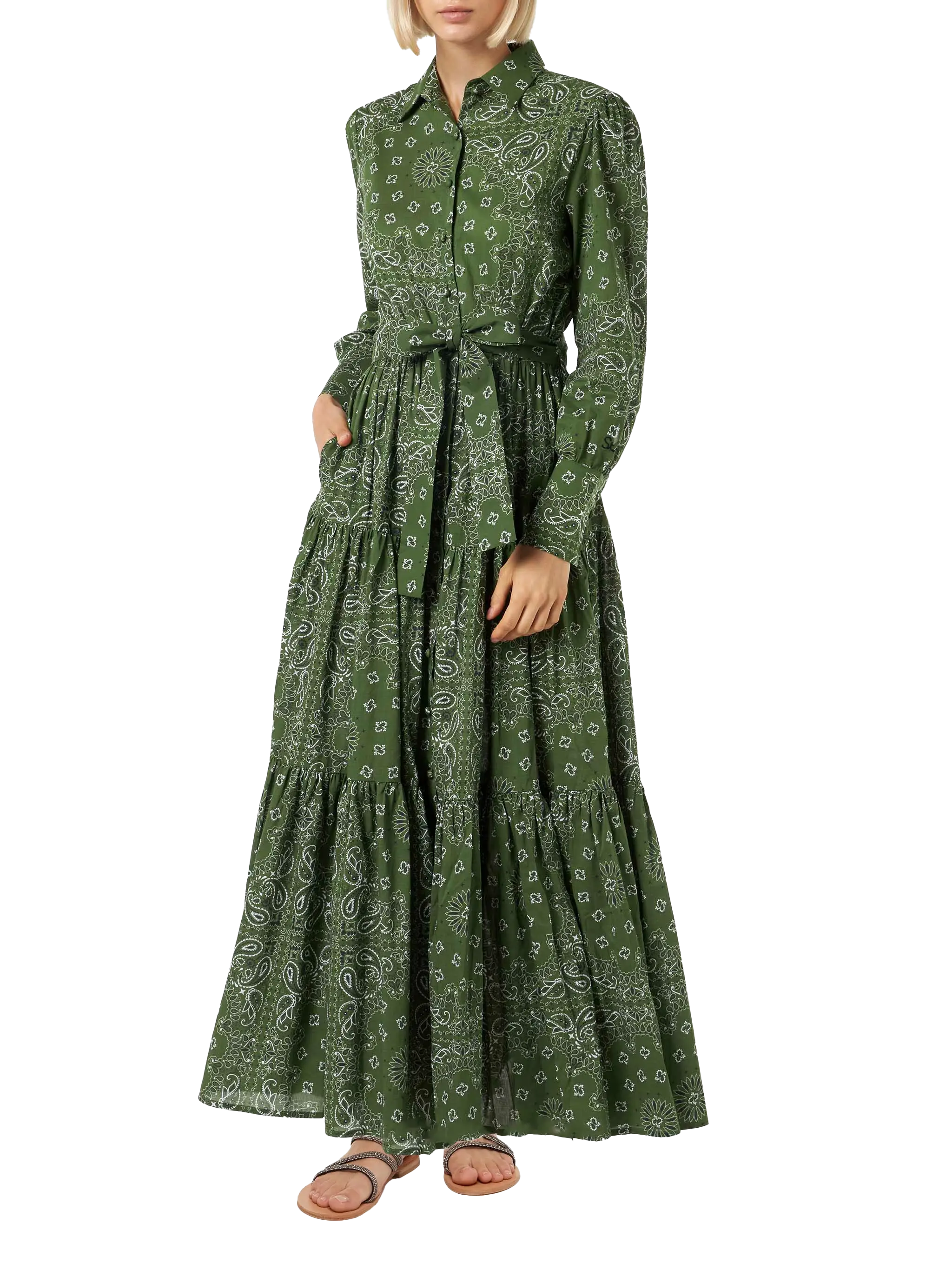 mc2-saint-barth-abito-lungo-da-donna-verde-con-stampa-bandana image 1