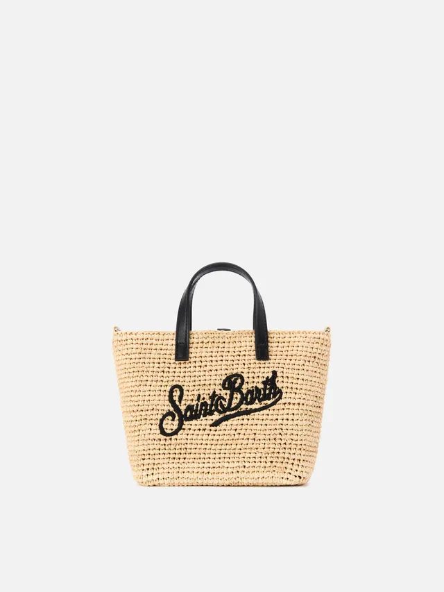 mc2-saint-barth-borsa-city-mini-raffia-naturale-nero-logo-ricamato image 1