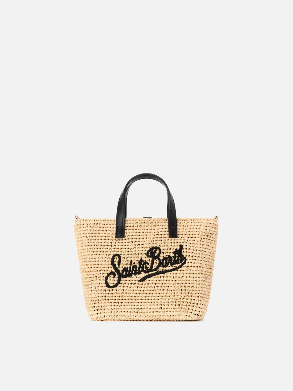 mc2-saint-barth-borsa-city-mini-raffia-naturale-nero-logo-ricamato image 1