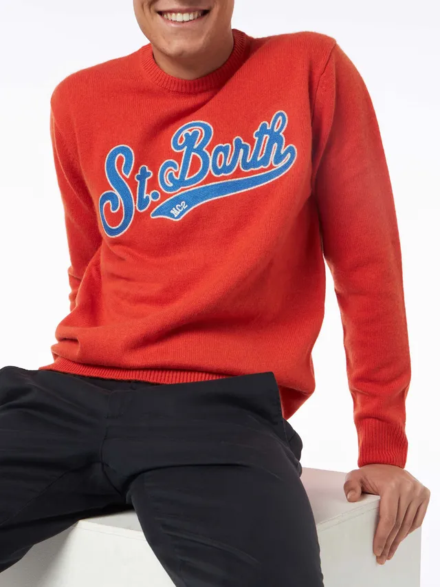 mc2-saint-barth-heron-maglia-uomo-arancione-ricamo-st-barth image 1