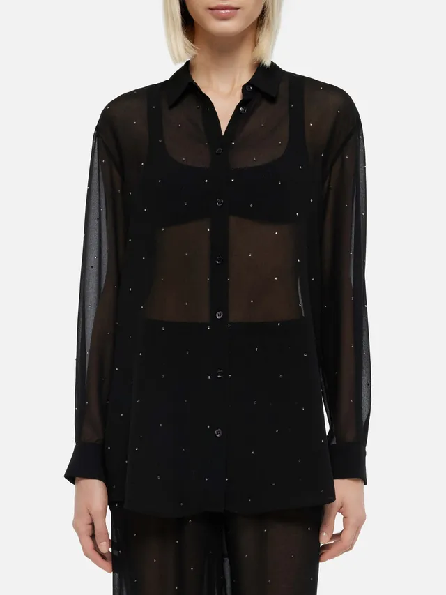 mc2-saint-barth-brigitte-camicia-donna-nera-in-georgette-con-strass image 1
