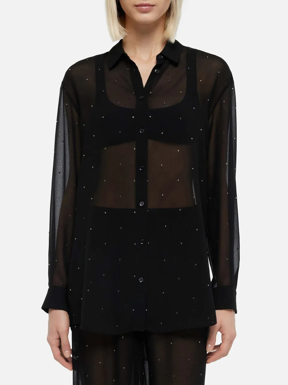 mc2-saint-barth-brigitte-camicia-donna-nera-in-georgette-con-strass image 1