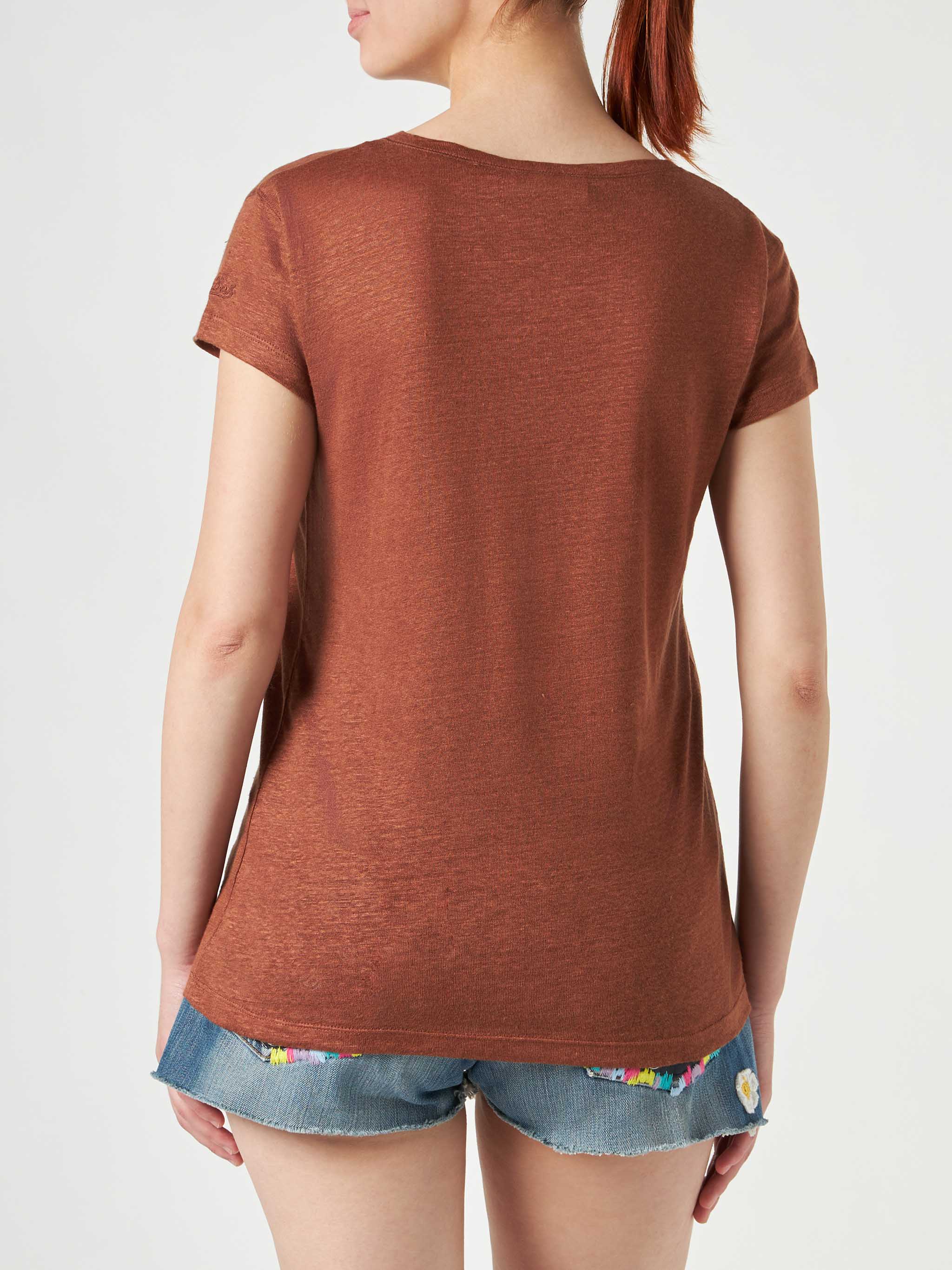 mc2-saint-barth-eloise-t-shirt-donna-in-lino-marrone-scollo-a-v image 3