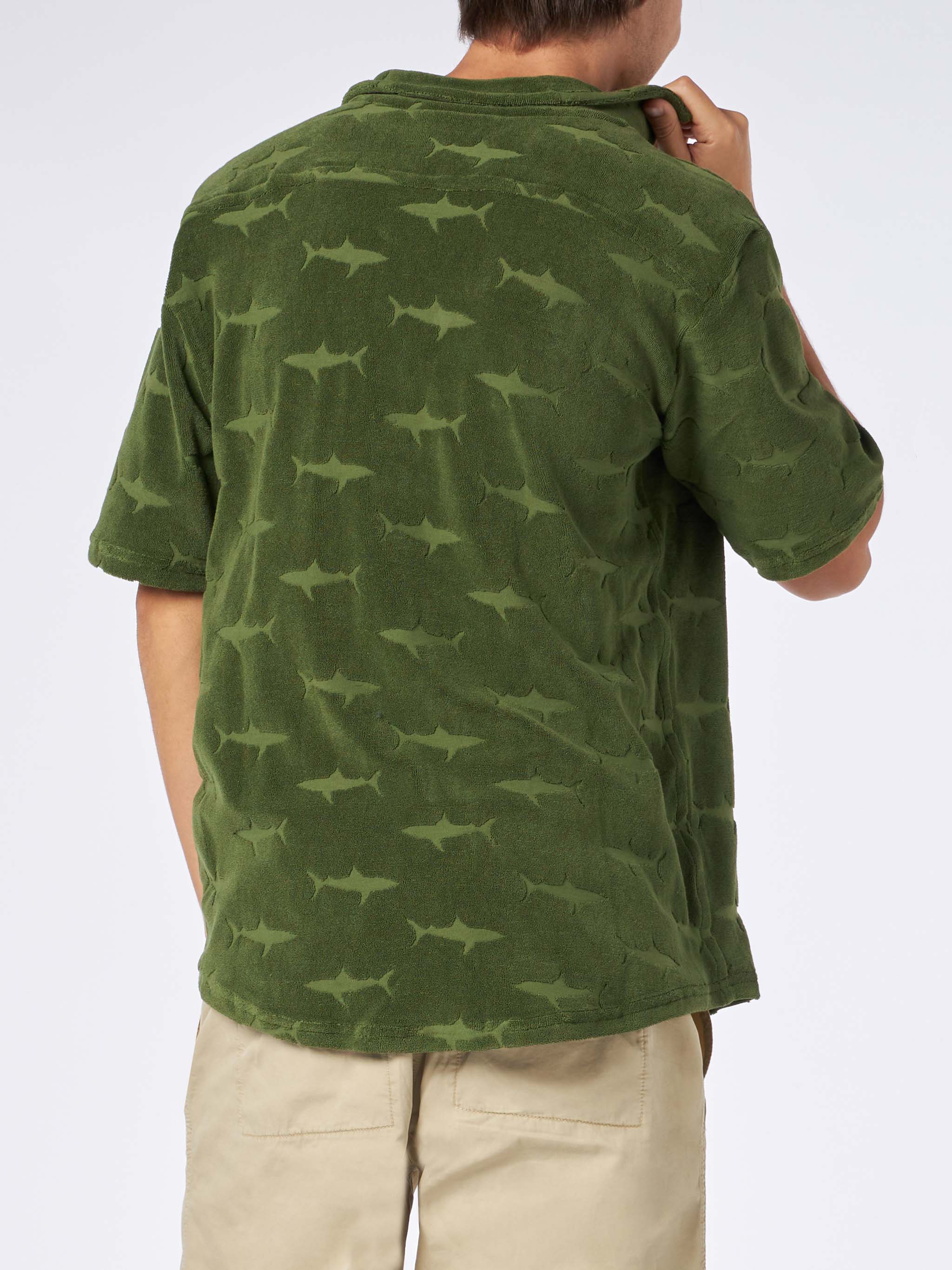mc2-saint-barth-riviera-camicia-uomo-spugna-verde-militare-squali image 2