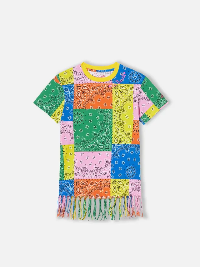 mc2-saint-barth-abito-bambina-in-cotone-con-frange-stampa-bandana-multicolore image 1