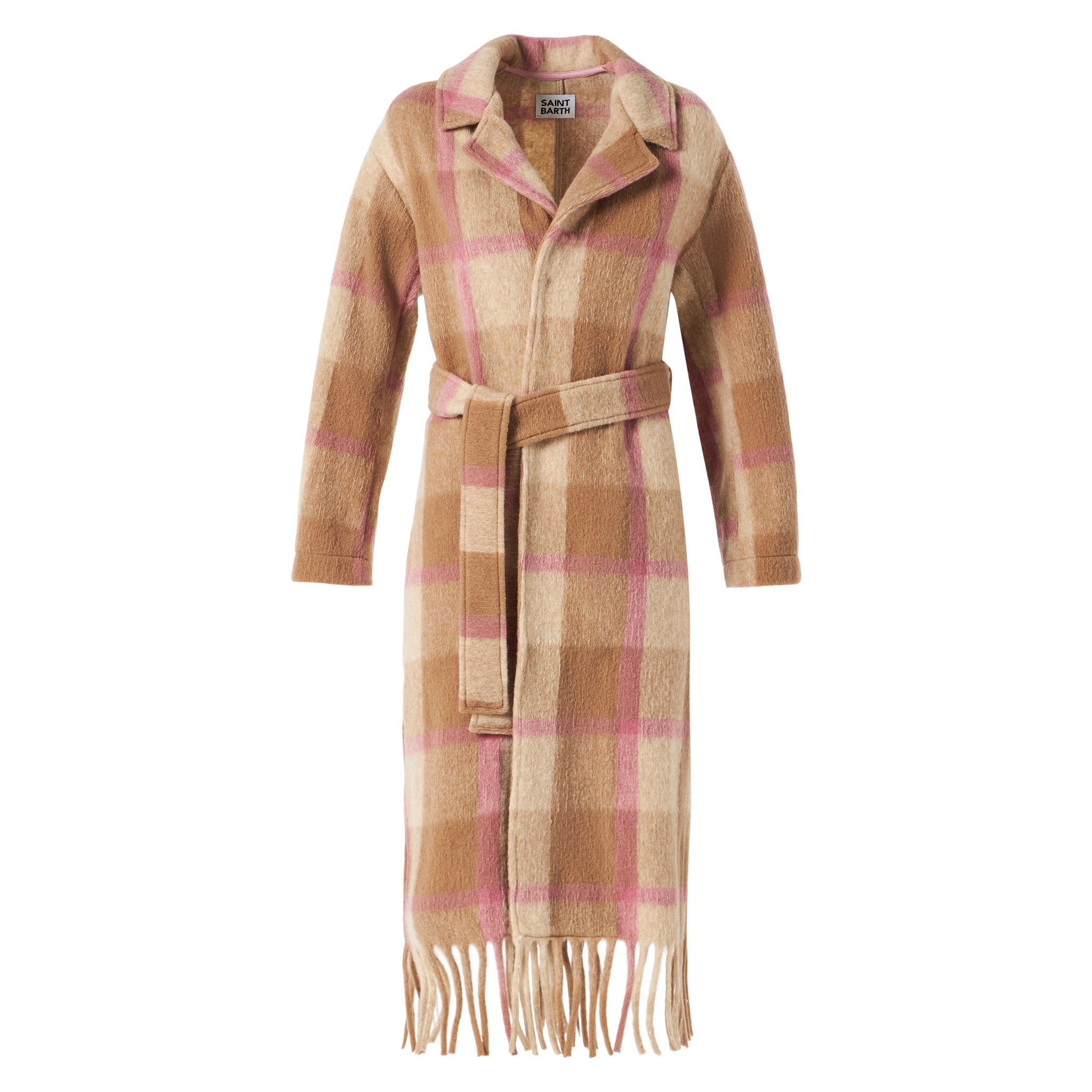 mc2-saint-barth-cappotto-lungo-charlot-con-frange-a-quadri-marrone-e-rosa image 4