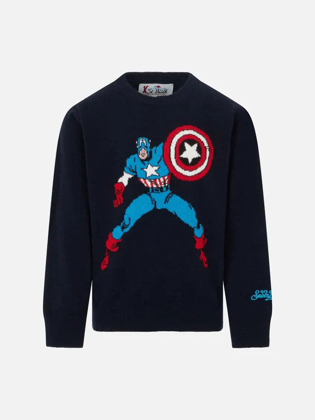 mc2-saint-barth-dou-maglione-girocollo-bambino-blu-navy-captain-america-marvel image 1