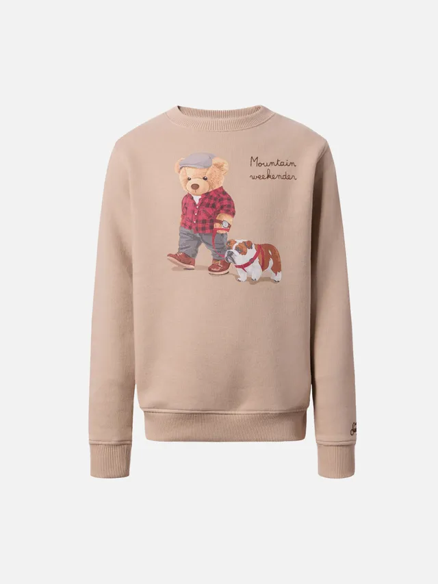 mc2-saint-barth-felpa-girocollo-hutton-beige-con-stampa-orsetto-per-bambino image 1