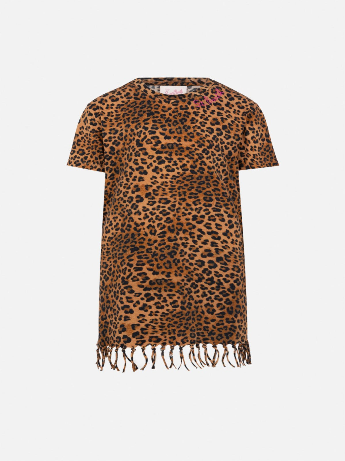 mc2-saint-barth-abito-abbey-bambina-in-cotone-con-frange-e-stampa-animalier image 1