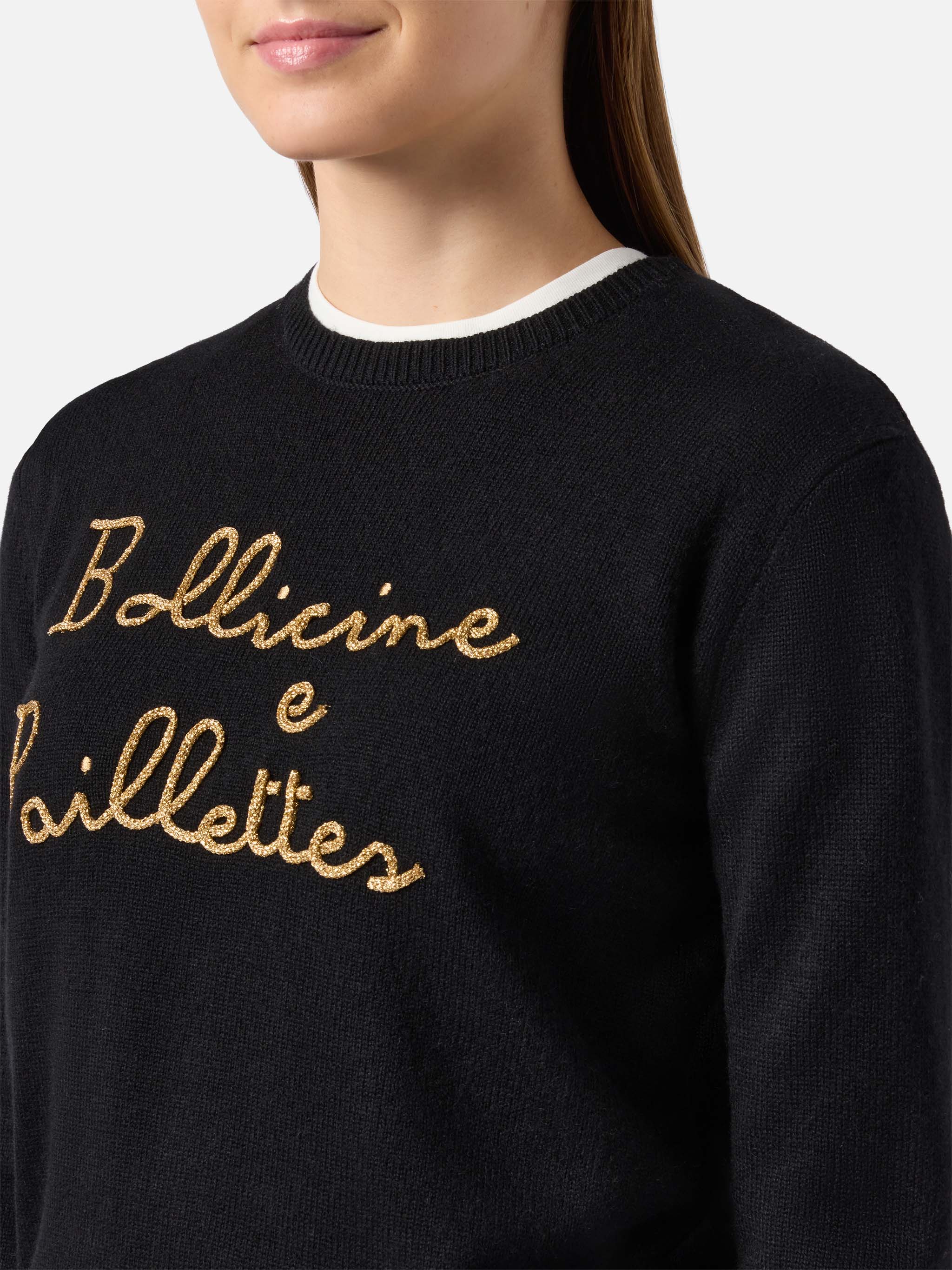mc2-saint-barth-maglione-new-queen-in-misto-cashmere-nero-con-ricamo-bollicine-e image 2
