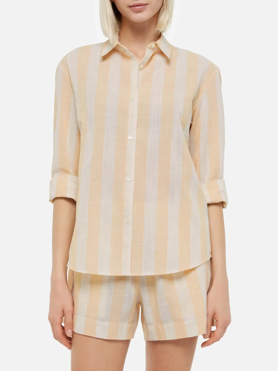 mc2-saint-barth-camicia-donna-meredith-classica-a-righe-beige image 1