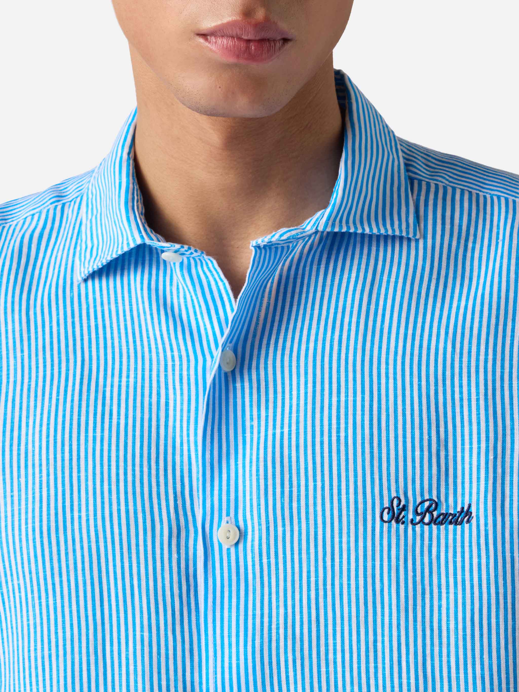 mc2-saint-barth-camicia-pamplona-in-lino-a-righe-turchese image 2