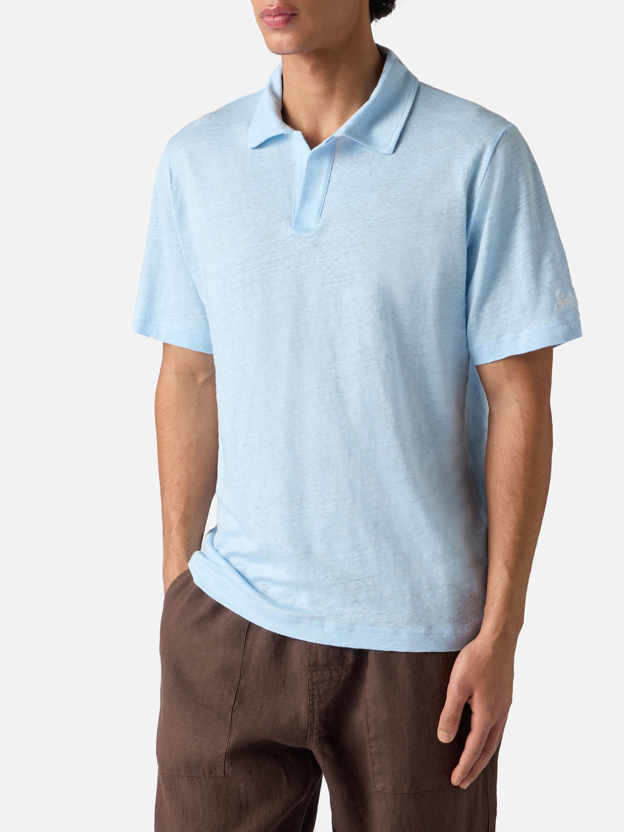 mc2-saint-barth-fraser-polo-uomo-in-puro-lino-azzurro image 1