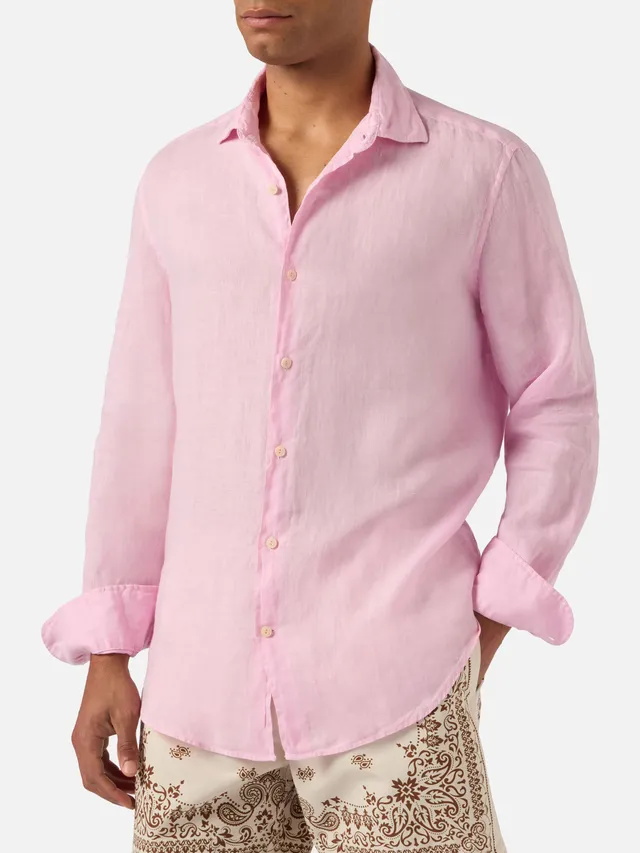 mc2-saint-barth-pamplona-camicia-uomo-in-lino-rosa image 1