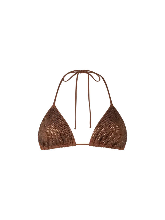 mc2-saint-barth-top-bikini-annabelle-triangolo-marrone-con-strass image 1