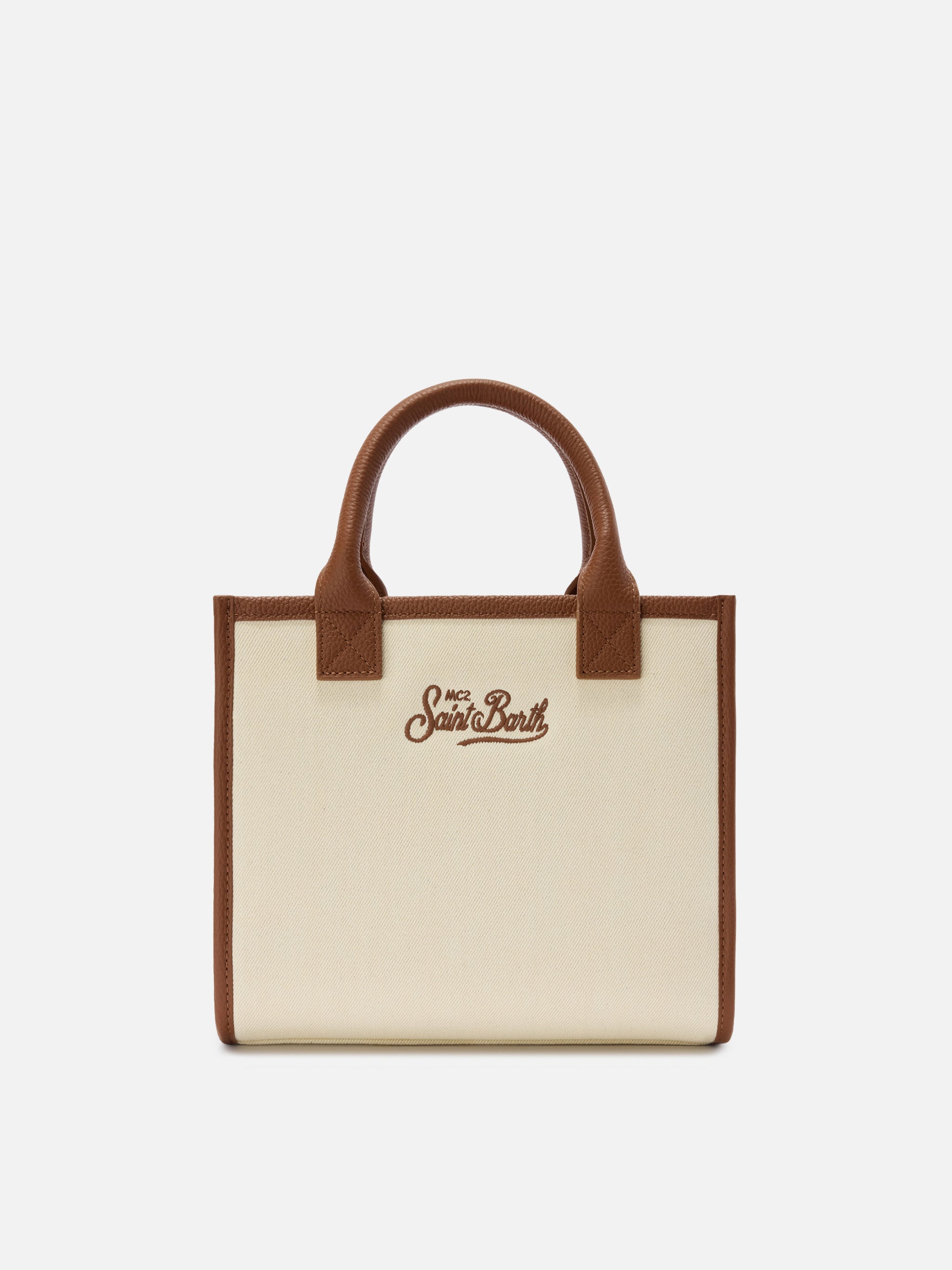 mc2-saint-barth-borsa-vanity-medium-in-canvas-bianca-con-pelle-martellata image 4