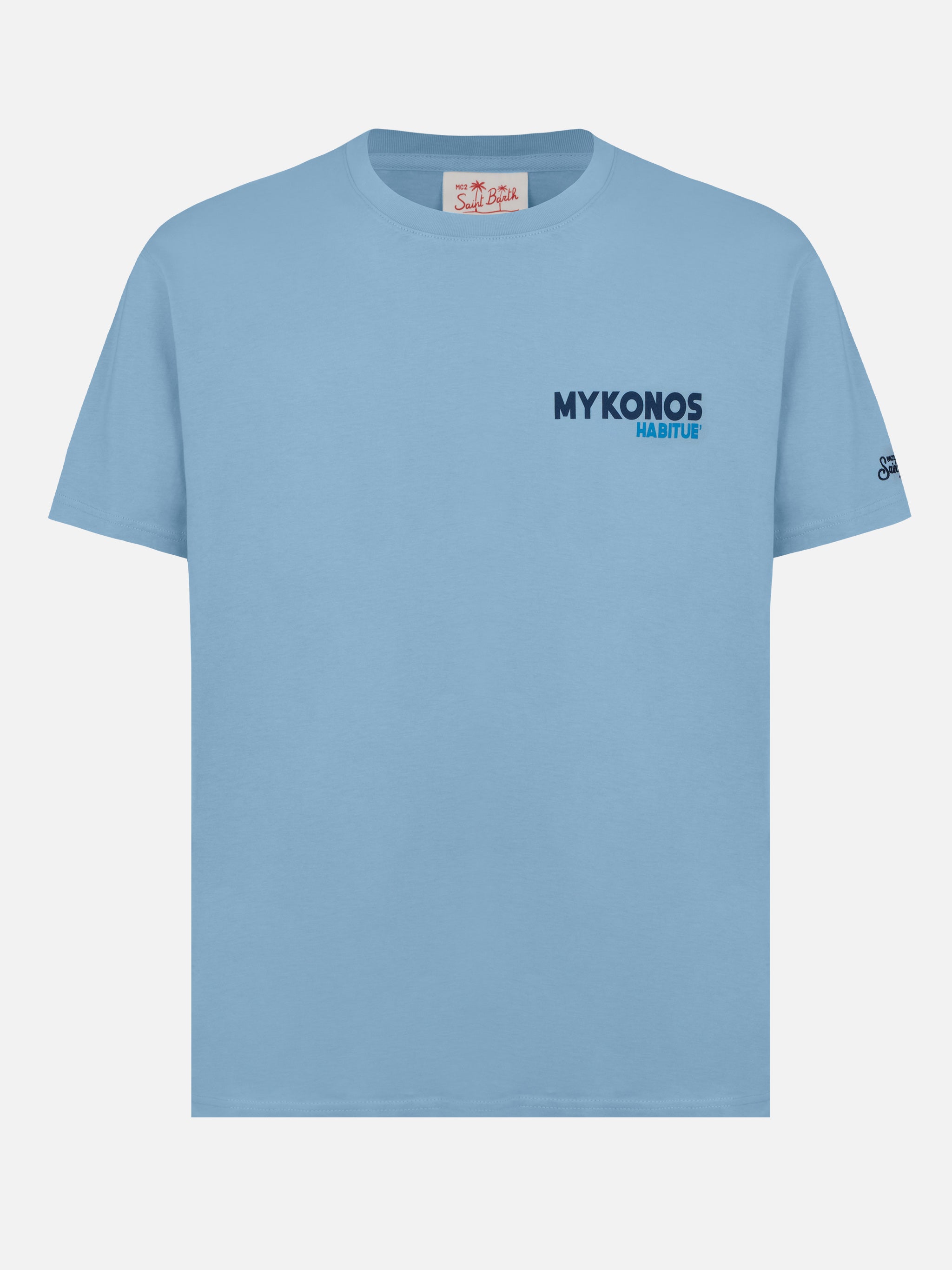 mc2-saint-barth-man-t-shirt-uomo-cotone-blu-stampa-postcard-mykonos image 5