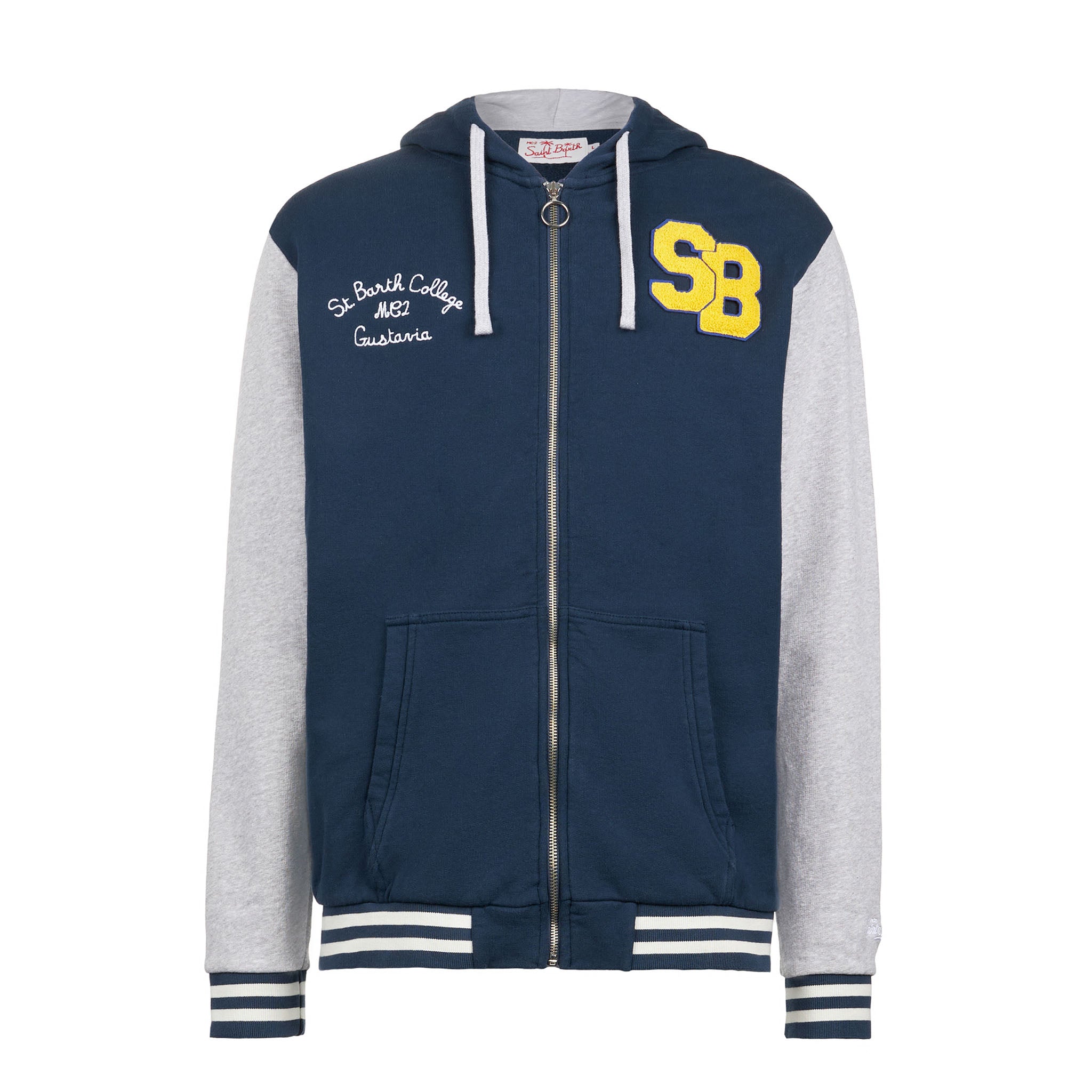 mc2-saint-barth-danny-felpa-uomo-blu-navy-e-grigio-con-patch image 4