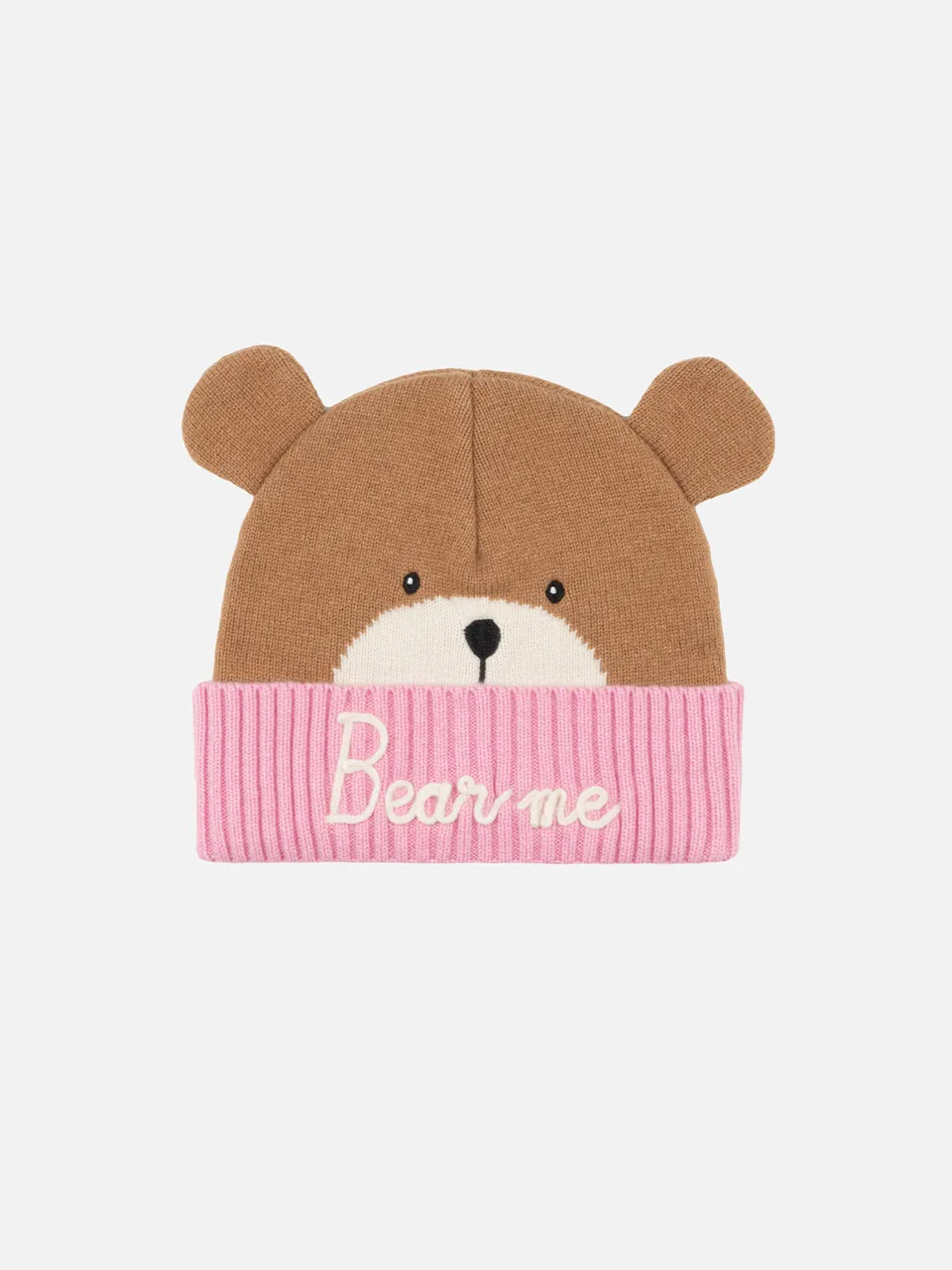 mc2-saint-barth-cappello-zaya-bambina-orso-rosa-e-marrone-jacquard image 1