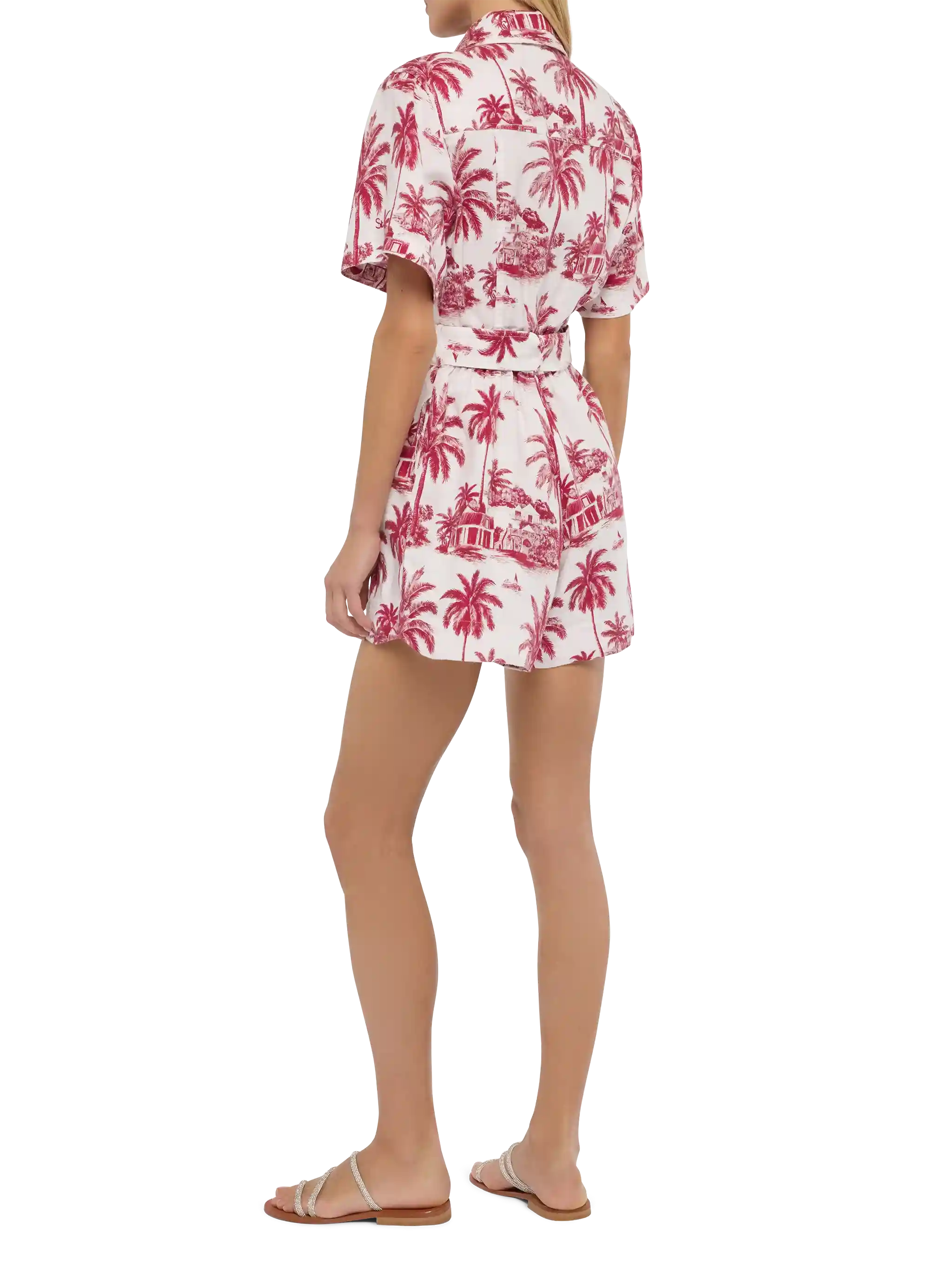 mc2-saint-barth-carola-playsuit-donna-lino-bianco-toile-de-jouy-con-cintura image 4