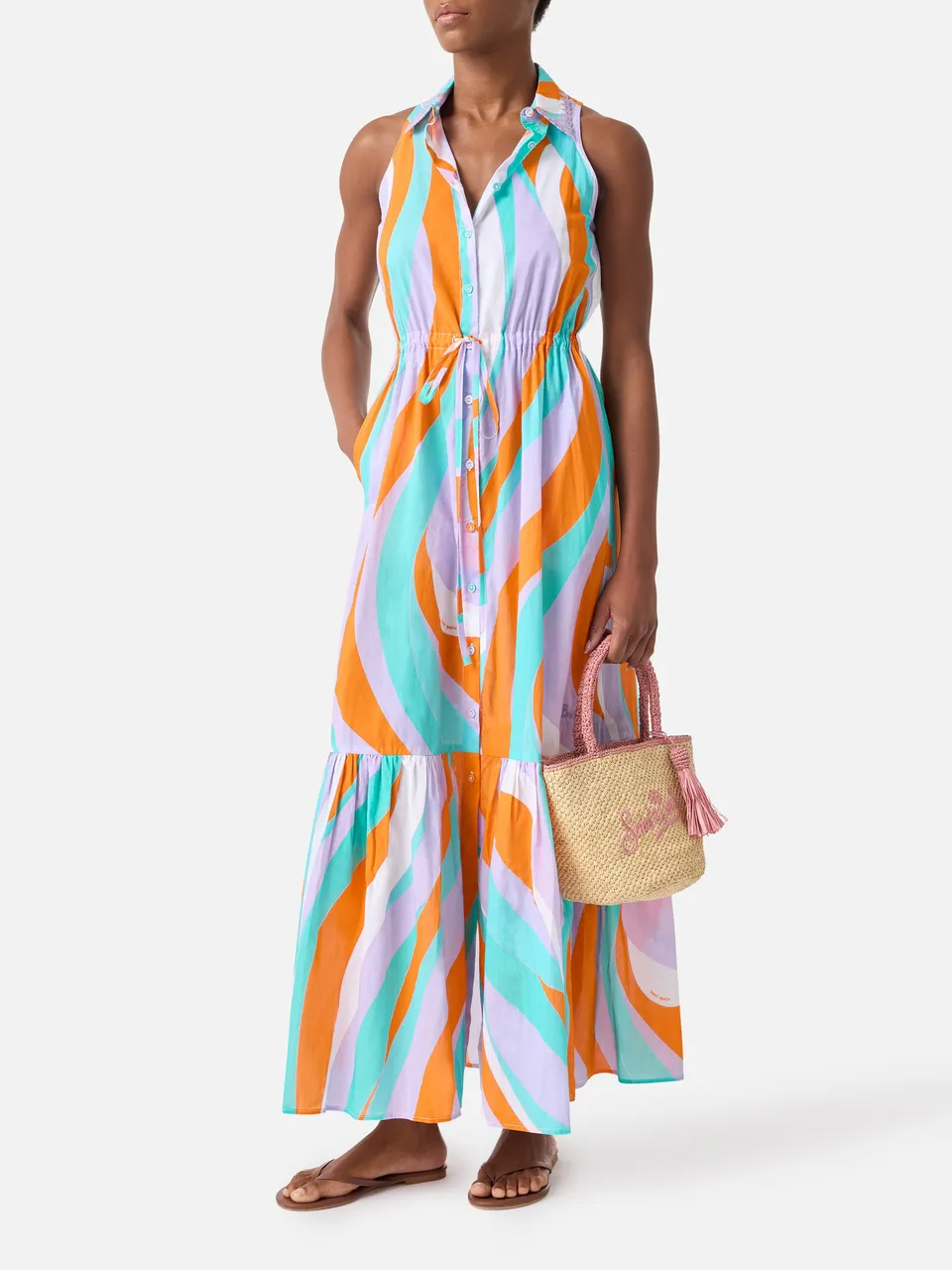 mc2-saint-barth-ida-abito-lungo-in-cotone-fantasia-onde-multicolor image 1