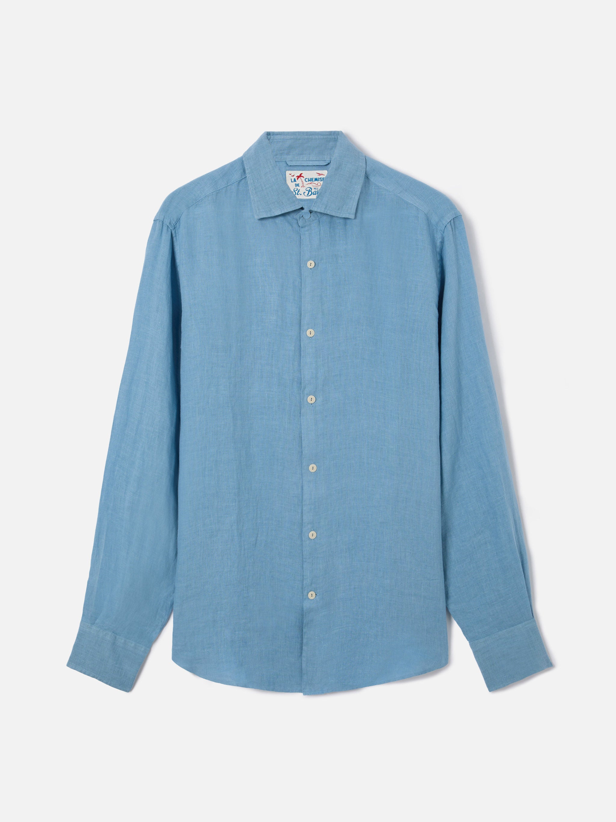 mc2-saint-barth-camicia-pamplona-uomo-in-lino-azzurro-polvere-tinta-unita image 4