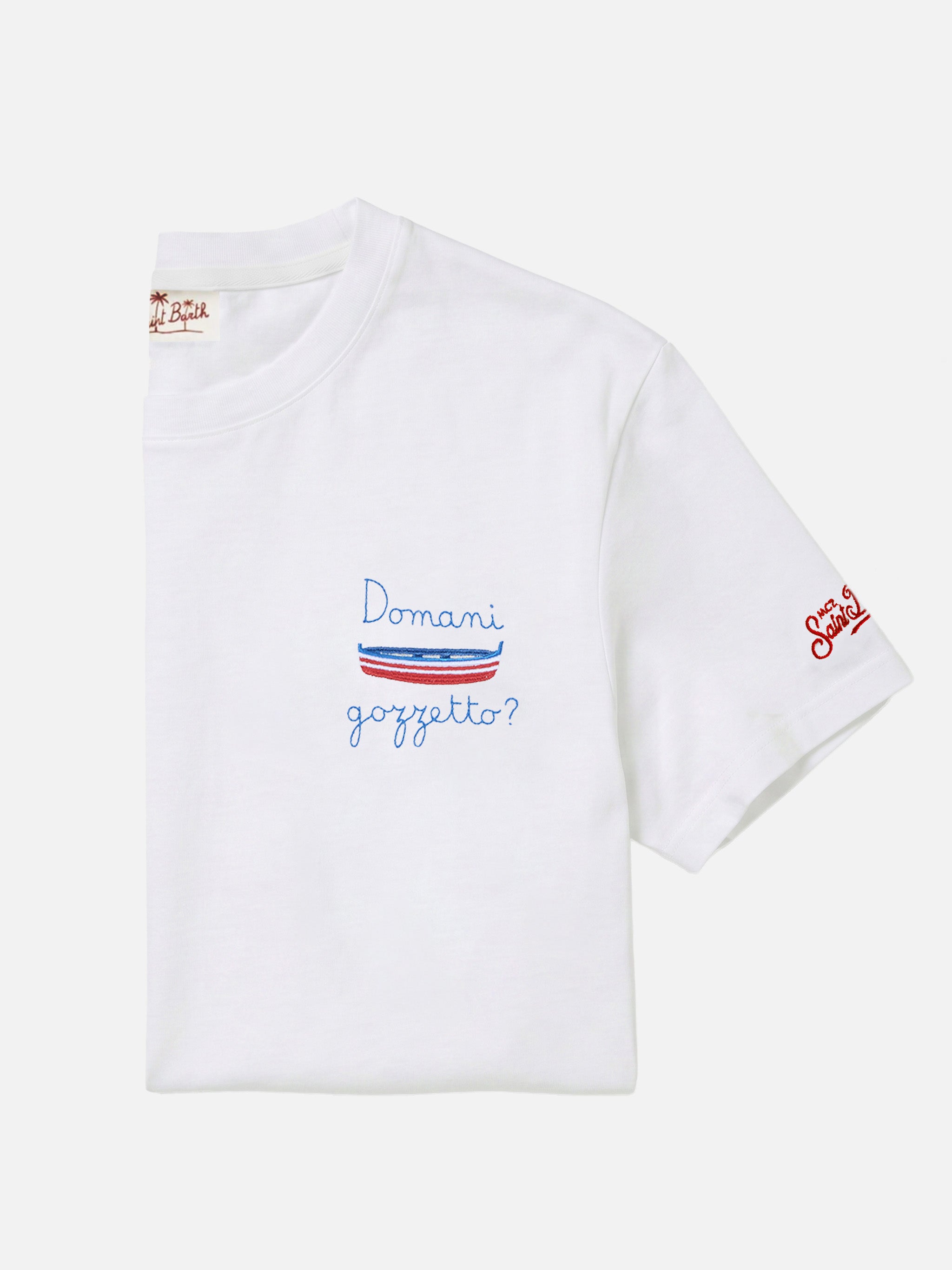 t-shirt-mc2-saint-barth-portofino-ricamo-domani-gozzetto-in-cotone-bianco image 1