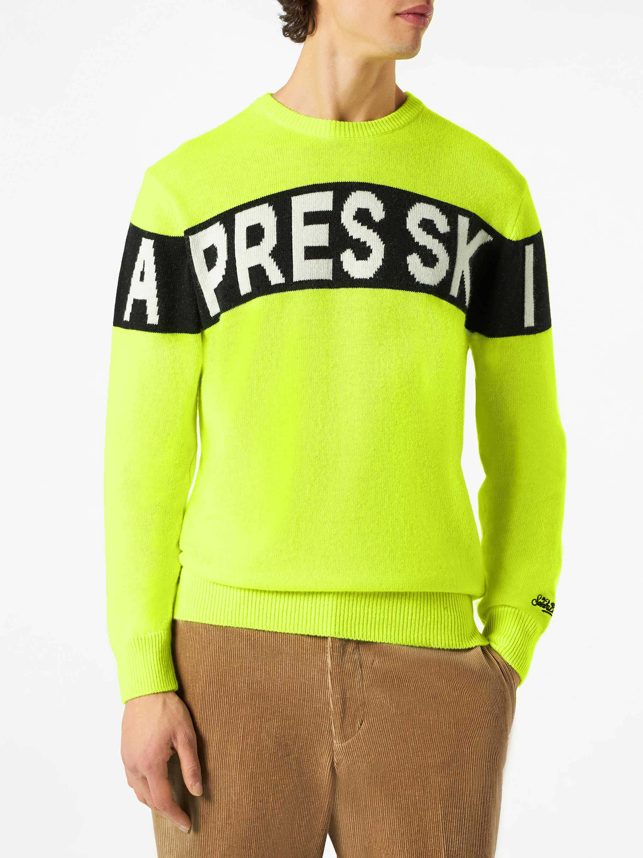 maglia-mc2-saint-barth-heron-ski-con-lettering-apres-ski-giallo-fluo-e-nero image 1