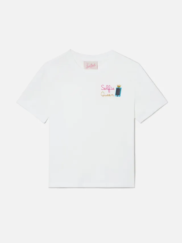 mc2-saint-barth-t-shirt-elly-bianca-con-ricamo-selfie-queen-da-bambina image 1