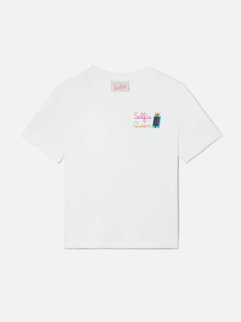 mc2-saint-barth-t-shirt-elly-bianca-con-ricamo-selfie-queen-da-bambina image 1