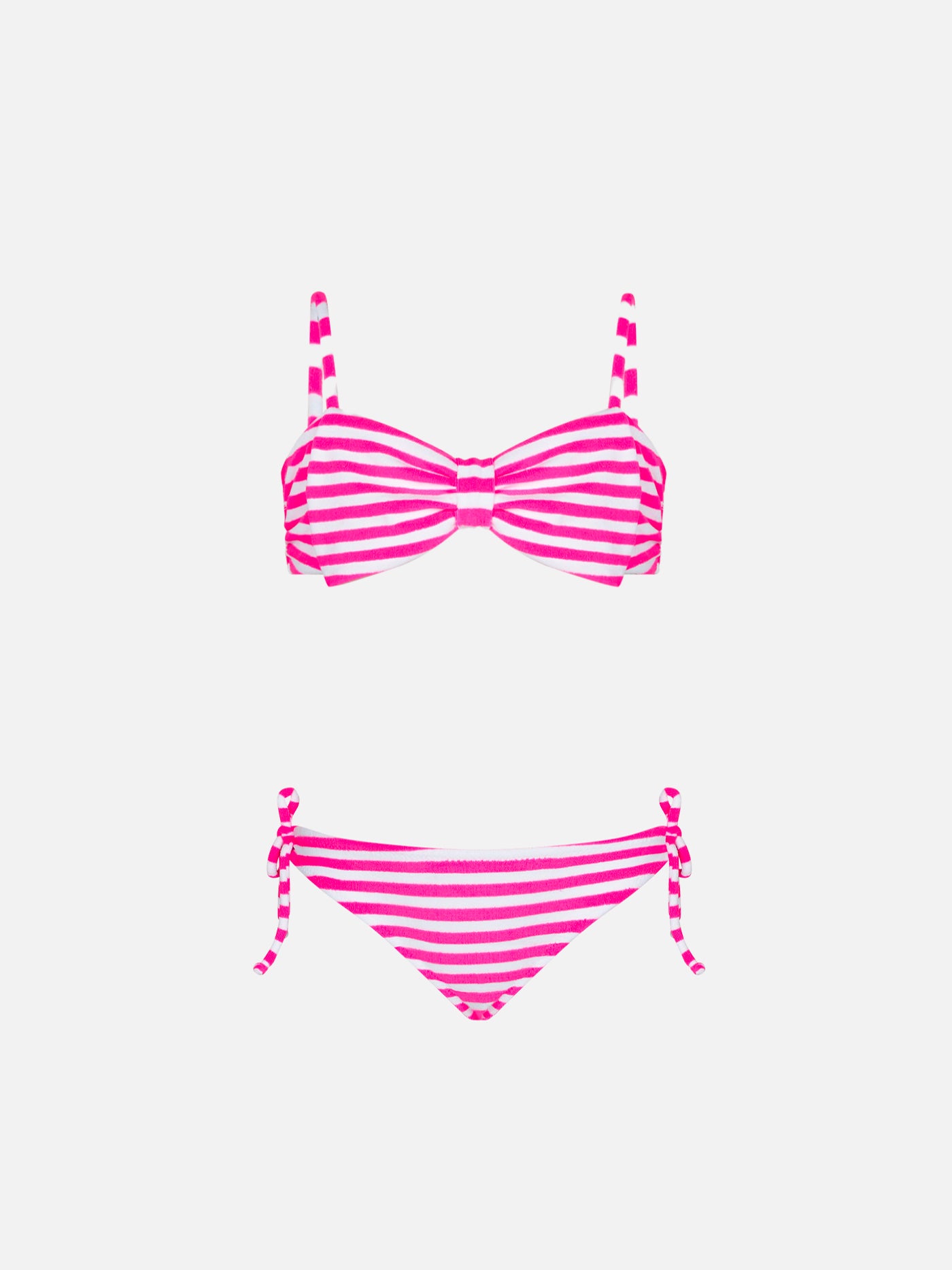 mc2-saint-barth-bikini-da-bambina-a-bralette-in-spugna-a-righe-bianche-e-fucsia image 1